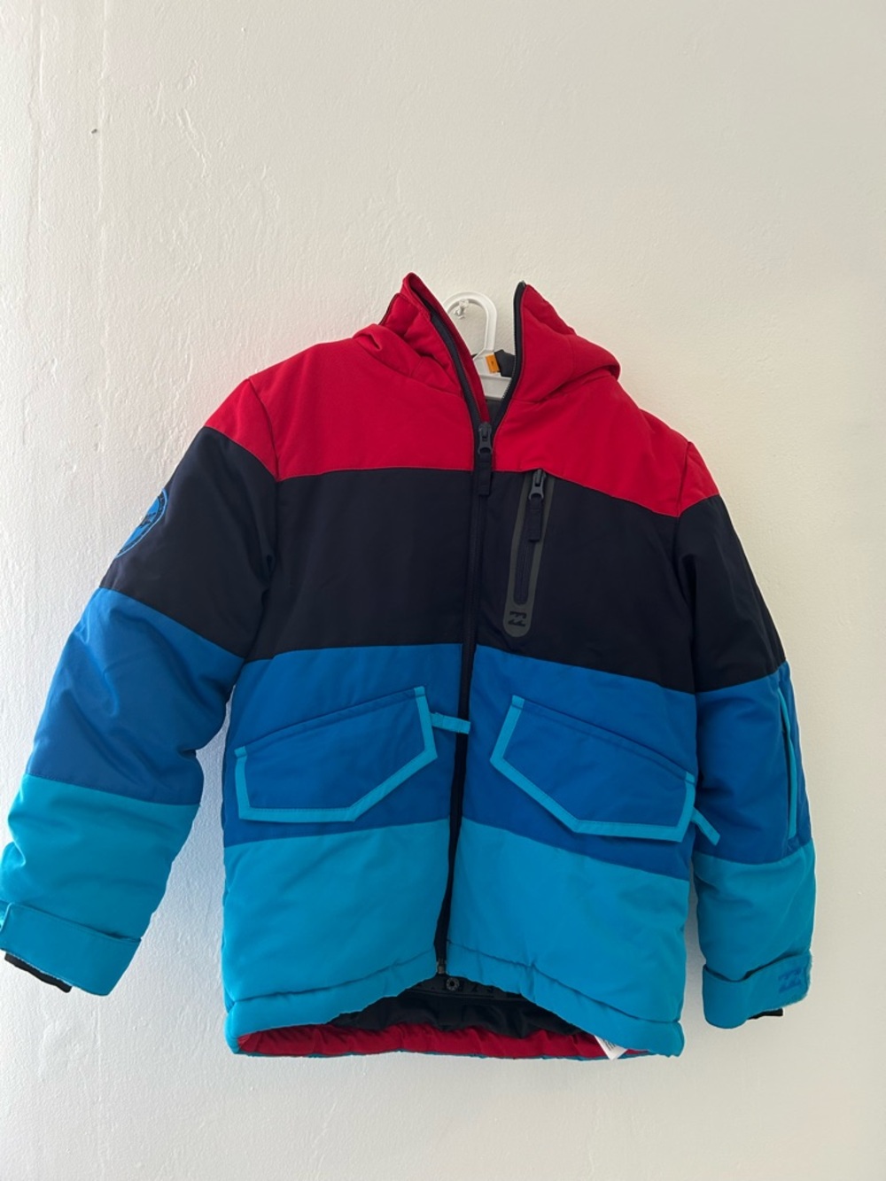 Colorblock Kids' Puffer Jacket - Red, Black & Blue